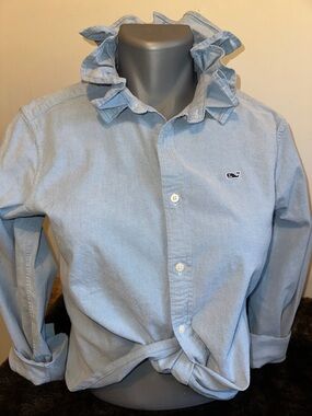 Vineyard Vines Pale Blue Ruffle-Collar Button Shirt